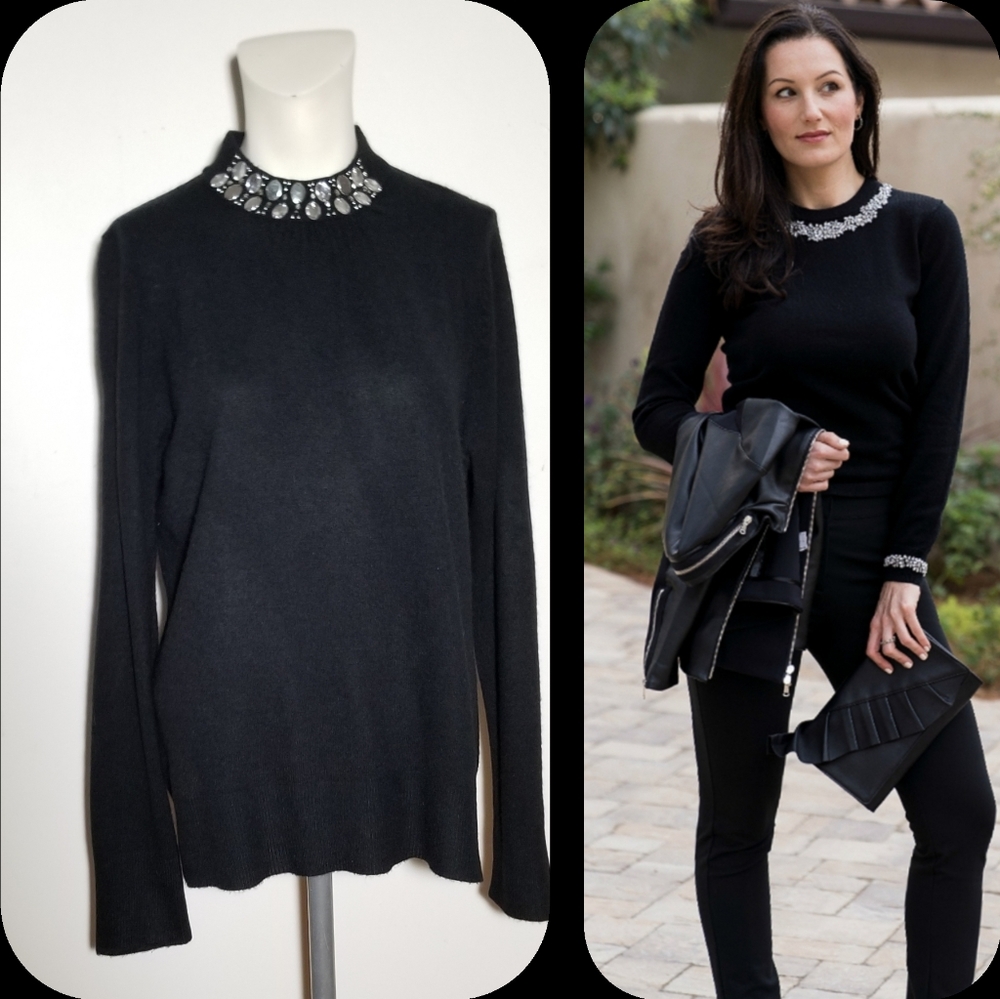 Debbie Morgan Embellished Black Mock Neck Sweater